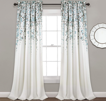 Lush Decor Weeping Flower Light Filtering Window Curtain Panels, Pair, 52"W x 95"L + 2" Header, Blue & Gray - Charming Modern Floral Curtains for Living Room, Dining Room, & Bedroom